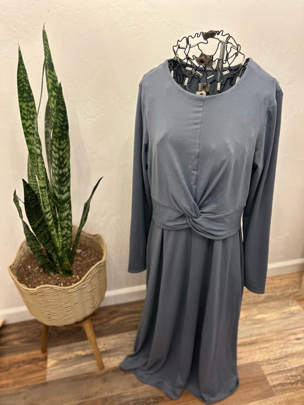 a new day Long Sleeve Twist-Knot Midi Dress in Slate‎ Blue